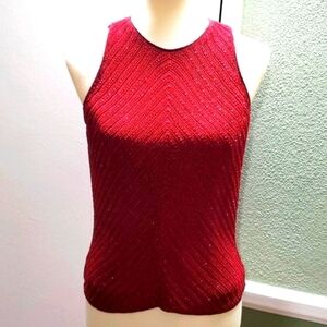 "Carmen Marc Valvo" Vintage Red Beaded Sleeveless Top